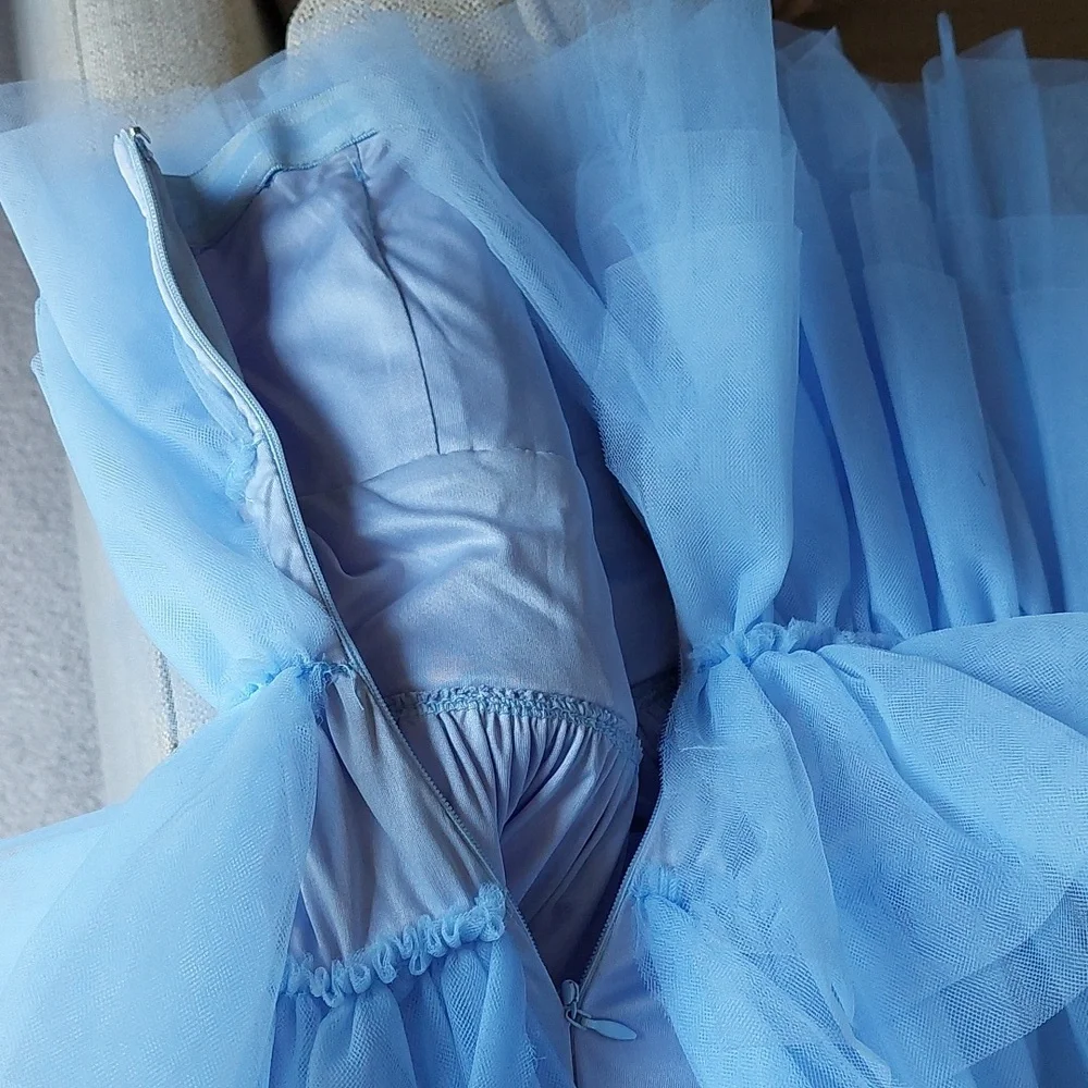 Mable Light Blue Tiered Tulle Mini Dress Sz S - Picture 11 of 15